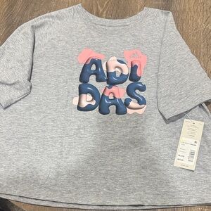 Adidas Kids Gray Tee with Blue and Pink Logo